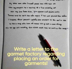 Write a letter to the garmet factory regarding placing an order for garments