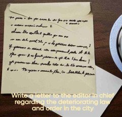 Write a letter to the editor in chief regarding the deteriorating law and order in the city