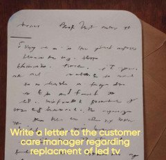 Write a letter to the customer care manager regarding replacment of led tv